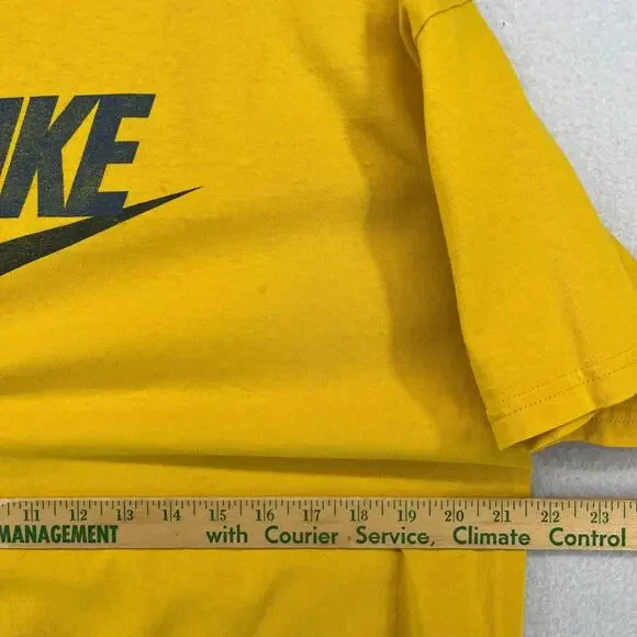 NIKE Shirt Mens L 90s Center Swoosh Spellout Short Sleeve Cotton Yellow VTG - Picture 11 of 13